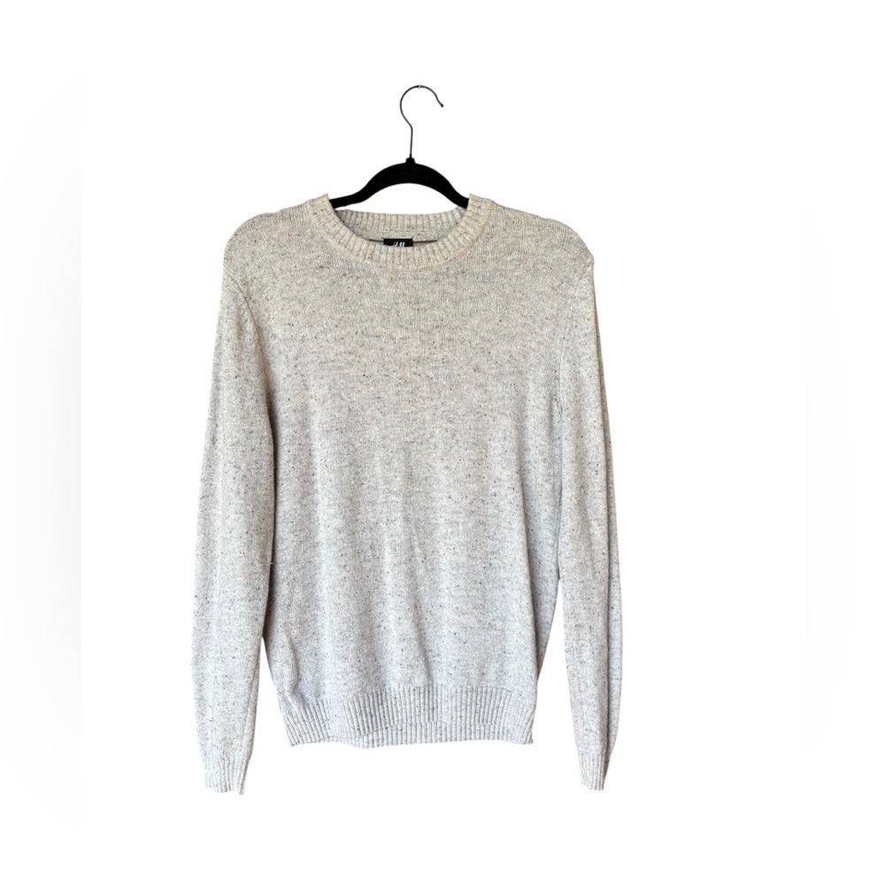 H&M Gray Speckled Knit Sweater w/ Elbow Patches Crewneck Pullover‎ Size M
